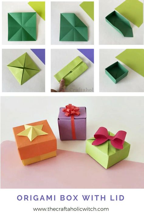 Present Origami, Origami Box Template, Origami Boxes Step By Step, Mini Boxes Diy, How To Make A Box Origami, How To Make Paper Boxes Step By Step, Origami Easy Christmas, Practical Origami, Origami Boxes Easy