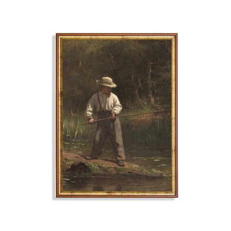 Van Gogh Prints, Fishing Nursery, Lake House Wall Art, Cabin Theme, Nursery Prints Boy, Portrait Vintage, Boy Fishing, Images Vintage, Art Antique