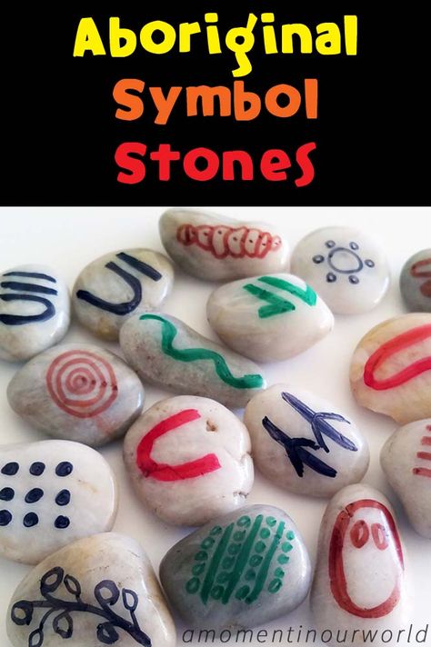 Naidoc Week is fast approaching and I was looking for some ways for our boys to learn about the Aboriginal people of Australia and their culture. I created these Aboriginal Symbol Stones that can be used in many ways for our boys to find out about the history of the the Aboriginal people. To create your own Aboriginal Dreamtime … Aboriginal Rock Art, Indigineous Art, Aboriginal Craft, Reconciliation Week, Aboriginal Art For Kids, Aboriginal Dreamtime, Aboriginal Symbols, Australia Crafts, Indigenous Studies