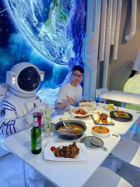 Bugis Sichuan Restaurant Looks Like A Spaceship, Dine Among The Stars & Planets Spaceship Restaurant, Sichuan Restaurant, Spaceship Decor, Play Cafe, Smoked Pork Ribs, Scenic View, Smoked Pork, Cafe Menu, Pork Ribs