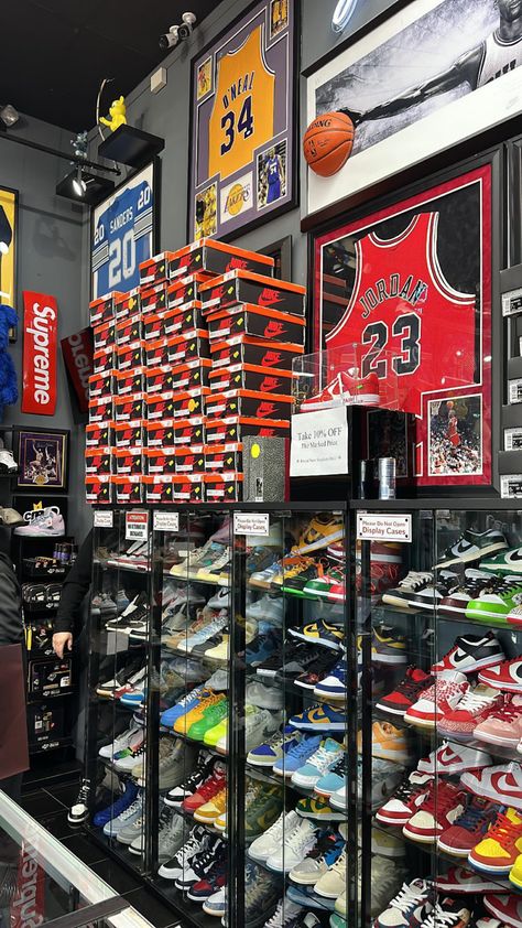 Sneaker Resell Shop for Sneakerheads Jordan Release, Yeezy Release and Supreme Hypebeast Decor Sneaker Head Store, Jordan Shoe Collection Display, Supreme Decor, Sneaker Reselling, Dunks Jordan, Sneakers Wall, Sneaker Aesthetic, Sneaker Wall, Sneaker Room