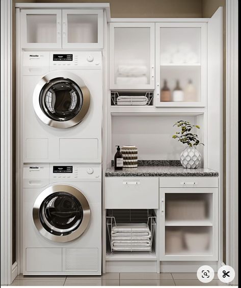 Stacked Laundry, Perfect Laundry Room, Closet World, Custom Laundry Room, Stacked Laundry Room, White Laundry Rooms, Laundry Room Ideas Small Space, Laundry Room Wall Decor, Stylish Laundry Room