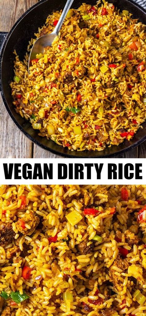 Vegan Dirty Rice Recipe, Protein Rice, Dirty Rice Recipe, Seasoned Rice Recipes, Vegan Rice, Dirty Rice, Diner Recept, Vegan Side Dishes, Vegan Sides