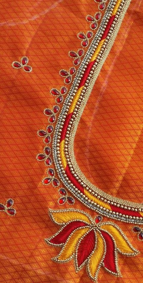 Lotus Flower Maggam Work Blouse, Lotus Flower Aari Work Blouse Designs, Lotus Aari Work Blouse Designs, Lotus Design Aari Work Blouse, Magam Work, Aari Work Designs, Blouse Designs Pattern, Latest Bridal Blouse Designs, Aari Design