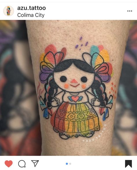 Mexican Doll Tattoo, Mexican Symbols Tattoo, Mexican Culture Tattoo For Women, Harry Tattoos, Baby Name Tattoos, Mexican Tattoo, Colorful Tattoo, Pawprint Tattoo