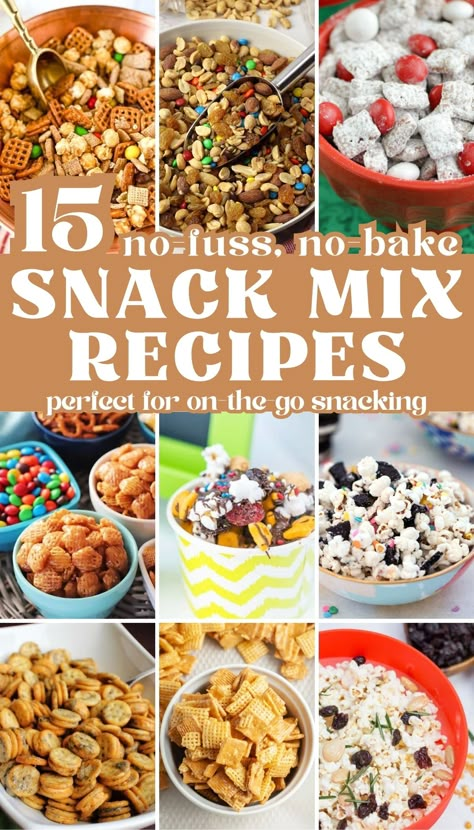 Discover quick and easy no-bake snack mix recipes that are perfect for on-the-go snacking or satisfying cravings. Save time without compromising on taste with these delicious, fuss-free combinations of ingredients that you and your family will love! Whip up these snack mixes for a fun appetizer or midday treat! These recipes will upgrade snack time from sweet to salty and everything in between. Kids Snack Mix, Sweet Snack Mix Recipes, Healthy Salty Snacks, Healthy Snack Mix, Sweet Snack Mix, Sweet Snacks Easy, Fall Snack Mixes, Easy Snack Mix, Party Mix Snacks