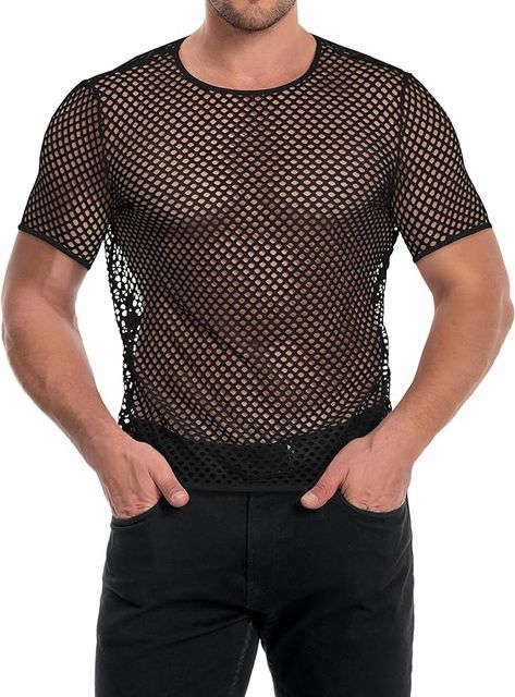 Amazon.com: Men's Mesh Shirts Fishnet Fitted See Through Top Short Sleeve Cover Up(Black,L) : Clothing, Shoes & Jewelry Fishnet Shirt Outfit Men, Fitted Black Fishnet Mesh Top, Mens Fishnet Shirt, Summer Beach Fishnet Mesh Top, Punk Fishnet Mesh Tops, Mesh Shirts, Fishnet Top, Mesh Shirt, Calgary