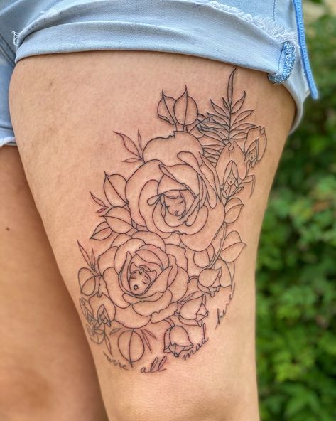 Alice In Wonderland Roses Tattoo, Disney Concept Art Sketches, Disney Flowers Tattoo, Alice Flowers Tattoo, Subtle Alice In Wonderland Tattoo, Alice In Wonderland Flower Tattoo, Disney Flower Tattoo, Disney Floral Tattoo, Alice In Wonderland Flowers Tattoo