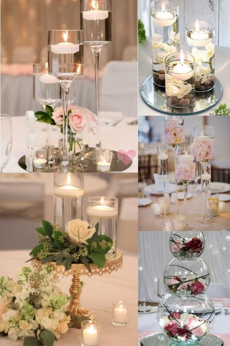 floating wedding centerpiece ideas - blush pink roses and floating candles with pearls wedding centerpiece, goblet and floating candles, Birch Tree Branch and Clear Glass Cylinder Vase, which one do you like the best? #wedding #weddings #weddingideas #rar Cylinder Vase Centerpiece Wedding Floating Candles, Floating Candle Centerpieces Rose, Floating Pearls Centerpiece, Floating Candle Centerpieces Floating Pearls, Floating Candle Centerpieces Wedding Floating Pearls, White Rose Floating Candle Centerpiece, Eucalyptus Wedding Centerpiece, Pearl Wedding Centerpieces, Rehearsal Dinner Centerpieces