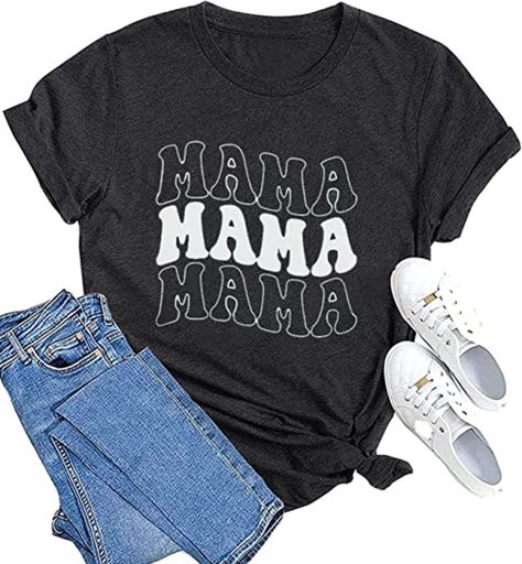 "Mama Shirts, Women Mama Retro Tshirts, Letter Print Shirt, Mother's Day Shirt, Mother's Day Gift, Gift for Mama, Gift for Her, Cute Mama Tee ----------------------------------- Description : Unisex T-shirt: - 5.3 oz 100% preshrunk cotton. - Sport Grey is 90% cotton, 10% polyester. - Fruit of the Loom T-Shirt. Double-needle coverstitch front neck Shoulder-to-shoulder tape Double-needle stitched bottom hem and sleeves High-density fabric for exceptional print clarity. Youth - This youth tee fits Cool Tshirt Print, Mothers Day T Shirts, Mama Tee, Shirts Women, Mothers Day Shirts, Mama Shirts, Retro Tshirt, Mama Shirt, Print Shirt