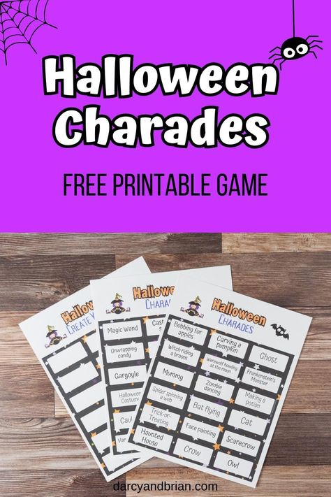 Get your Halloween party going with this fun charades game for kids! With 36 printable cards and a sheet of blank cards to create your own custom game, you'll have all the entertainment you need. Download now and start having some spooky fun! #HalloweenFun #Charades Halloween Party Games For Classroom, Halloween Charades For Teens, Halloween Charades Free Printable, Halloween Charades For Kids, Halloween Games For Kids Party, Fun Halloween Activities For Kids, Halloween Charades, Kid Friendly Halloween Party, Games Adults