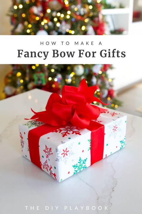 How To Tie A Bow For Presents With Ribbon (Easy Tutorial) Christmas Gift Bows Diy, Bow For Presents, Presents With Ribbon, Ribbon On Presents, Tie Bows With Ribbon, How To Make A Gift Bow, Christmas Present Bow, How To Make A Ribbon Bow, Bows For Presents