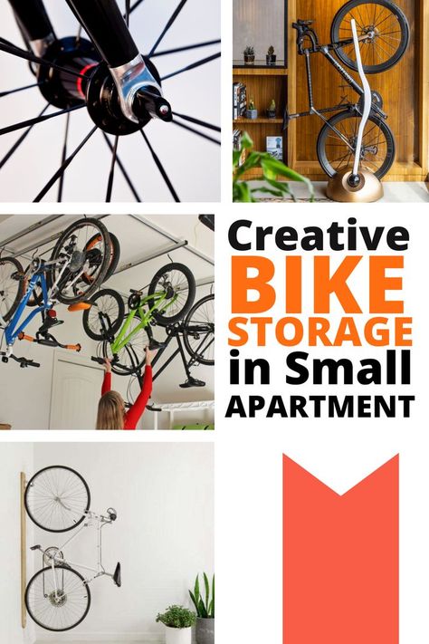 Creative Bike Storage in Small Apartment Storage In Small Apartment, Storage Small Apartment, Bike Wall Storage, Bike Storage Ideas, Bike Storage Apartment, Ideas For Small Apartments, Gear Room, Bike Hooks, Tension Rods