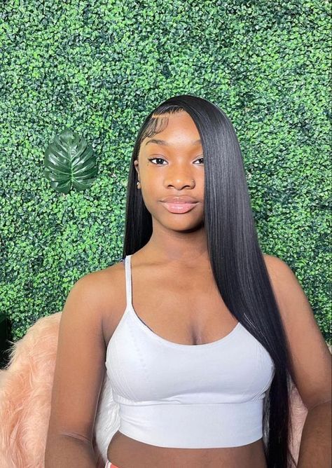 Birthday Hairstyles For Black Women Straight Hair, Straight Lacefront Hairstyles, Straight Wig Hairstyles Black Women Side Part, Side Part Lace Front Wigs Straight, Jet Black Side Part Frontal Wig, Styles For Straight Wigs, Side Part Straight Hair Black Women, Straight Wigs Black Women, Straight Wig Side Part