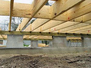 Pier-and-beam foundation Pier And Beam Foundation, Wood Foundation, House Skirting, Beam House, Framing Construction, Foundation Repair, House Foundation, A Frame House, Tiny House Cabin