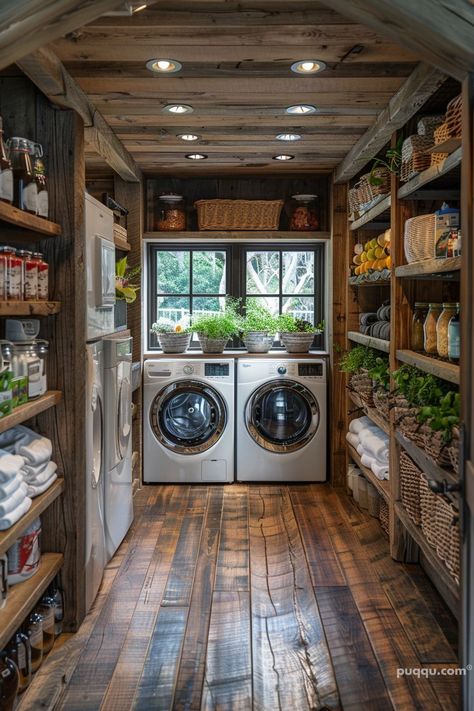 Walk-in Pantry and Laundry Room Combo: Space Optimization Ideas - Puqqu Pantry Laundry Room Combo, Basement Laundry Room Ideas, Farmhouse Laundry Room Ideas, Rustic Laundry Rooms, Pantry Laundry Room, Pantry Laundry, Basement Laundry Room, Dream Laundry Room, Laundry Room Flooring