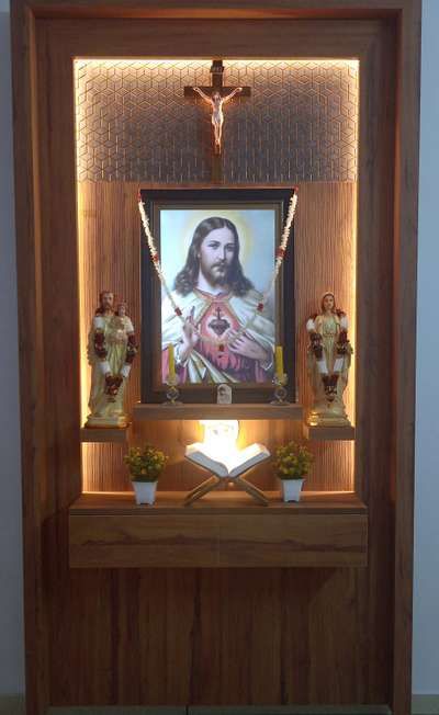 Prayer Room Designs by Contractor miltonmicheal miltonmicheal , Ernakulam | Kolo House Alter Designs, Roopakoodu Christian Home, Madha Photos, Prayer Alter Ideas Home Altar, Small Altar Design Home Catholic, Prayer Area Ideas Home Christian, Altar Design Home, Altar Design Home Catholic, Wall Altar Ideas Catholic