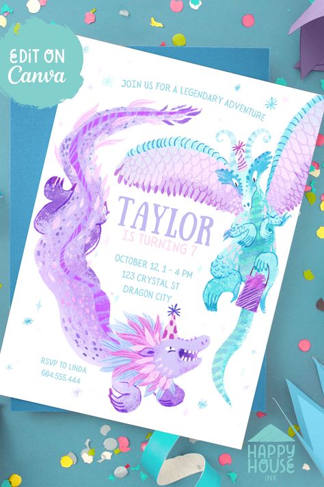 Girl Dragon Birthday Party, Girls Dragon Birthday Party, Dragon Party Invitations, Dragon Birthday Invitations, Dragon Birthday Party, Dragon Birthday Parties, Magical Birthday, Ice Dragon, Dragon Birthday