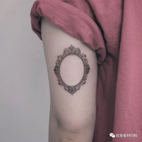 Antique Mirror Tattoo, Antique Frame Tattoo, Yg Tattoos, Ornate Tattoo, Mirror Tattoo, Frame Tattoo, Mirror Tattoos, Tattoo Fine Line, Framed Tattoo