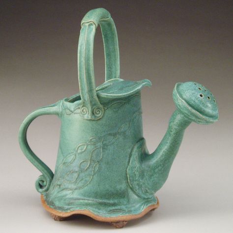 Ceramic Watering Can Pottery, Watering Can Ceramics, Ceramic Water Pitcher, Watering Can Aesthetic, Pottery Watering Can, Clay Watering Can, Fantasy Ceramics, Watering Can Ceramic, Ceramic Watering Can