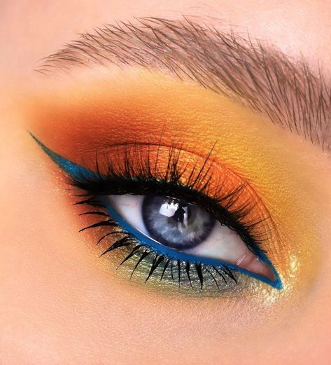 Safari Eyeshadow Looks, Black Light Eye Makeup, Orange And Blue Eyeshadow Looks, Lorax Makeup, 2024 Makeup, Makeup Ojos, Orange Makeup, Shimmery Dress, Eye Makeup Techniques