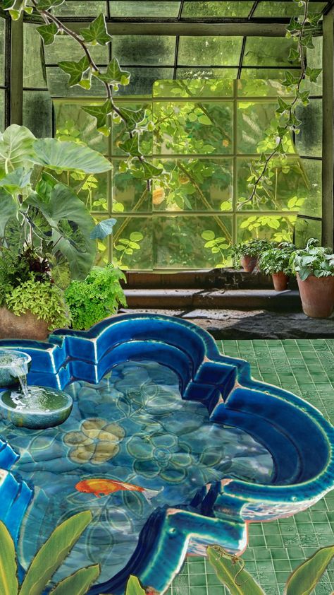 garden greenhouse pond koi secret garden Home Koi Pond, Greenhouse Pond, Pond Koi, Indoor Pond, Fountain Pond, Patio Pond, Greenhouse Garden, Pond Plants, Garden Greenhouse