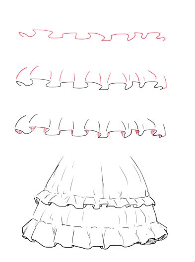 How To Draw Skirts, How To Draw A Skirt, Draw Ruffles, Drawing Skirt, Skirt Drawing, Formal Skirts, Styling Skirts, Fashion Figure Drawing, Fashion Drawing Sketches