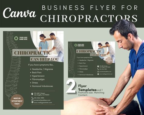 Editable Chiropractic Flyer, Canva Template, Editable Flyer for Chiropractor, Letter Size Flyer, Postcard Size Flyer, Customizable Chiropractic Assistant, Chiropractic Art, Chiropractic Marketing, Pamphlet Design, Free Brochure Template, Marketing Template, Trifold Brochure, Templates Free, Chiropractic