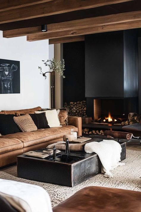 50+ Masculine Cozy Living Room Inspirations With Character & Class Masculin Interior Design, Bachelor House Decor, Masculine Interior Design Living Room, Cozy Dark Living Room, Cozy Industrial Decor, Cozy Industrial Living Room, Industrial Chic Living Room, Masculine Home Decor, Masculine Interior Design