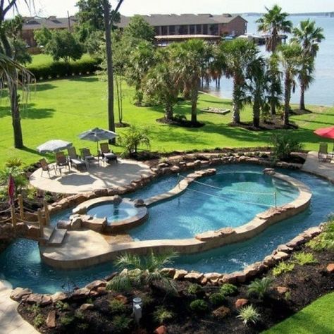 Pool With Lazy River, Insane Pools, River Ideas, River Pool, Backyard Pool Ideas, Lazy River Pool, Dream Backyard Pool, Pools Backyard Inground, Lazy River