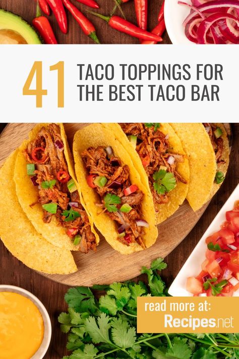 Tacos with a load of toppings at a Taco bar Bacon Tacos, Bacon Taco, Meatless Taco, Cheesy Enchiladas, Taco Toppings, Delicious Tacos, Food Feast, Vegan Ranch, Cowboy Caviar