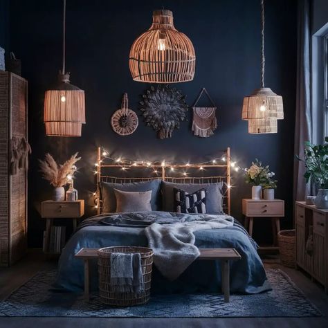 13 Dark Boho Bedroom Ideas That Will Inspire Your Next Redecorating Project 4 Small Dark Bedroom, Small Dark Bedroom Ideas, Dark Boho Bedroom Ideas, Dark Bedroom Ideas, Dark Boho Bedroom, Bold Bohemian, Houston Apartment, Dark Boho, Boho Bedroom Ideas