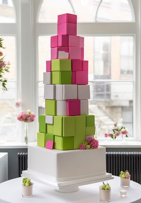 50 Artistic Masterpiece Wedding Cakes : Bright Colour Block Cake Wedding Cake 2024 Trends, 2024 Wedding Cake Trends, Artistic Wedding Cake, Lime Wedding, Nice Cakes, Wedding Cake Trends, Cake Competition, Geometric Cake, Wedding Cake Images