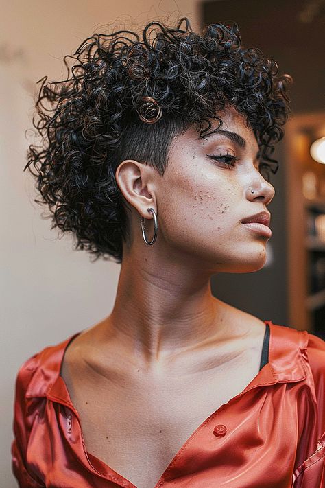 Short Curly Fade Women, Short Curly Womens Haircuts, Curly Short Hair Korean, Long Pixie Curly Hair, Undercut Curly Hair Woman, Hair Korean Style Short, Style Curly Short Hair, Short Layered Haircuts Curly Hair, Short Curly Mullet Hairstyle Women