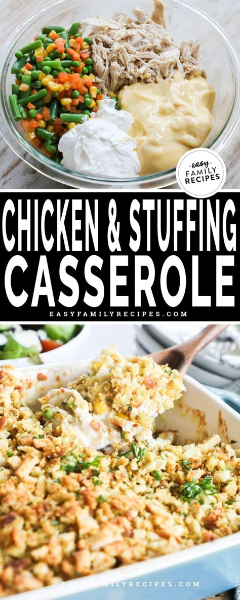 Chicken and Stuffing Casserole with Vegetables · Easy Family Recipes Stove Top Stuffing Recipes Chicken, Cozy Casseroles, Stovetop Stuffing, Stove Top Stuffing Recipes, Chicken And Vegetable Casserole, Chicken Breast Casserole Recipes, Easy Casserole Recipe, Chicken Breast Casserole, Chicken And Dressing Casserole