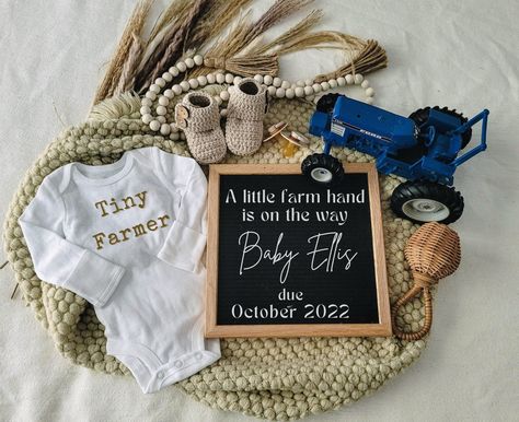 Tractor Baby Announcement, Cute Way To Announce Pregnancy To Family, Chicken Pregnancy Announcement, Farm Pregnancy Announcement Ideas, Farmer Pregnancy Announcement, Country Baby Announcing Ideas, Cow Pregnancy Announcement, Pregnancy Announcement Country, Farm Gender Reveal Ideas