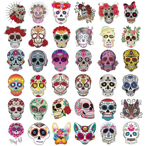 Ooopsiun Day of the Dead Sugar Skull Tattoos for Kids - 40 Sheets Skull Halloween Tattoos Stickers for Kids Boys Grils Mexican Halloween Party Favor Supplies Day Of The Dead Tattoos, Sugar Skull Images, Mexican Skull Tattoos, Candy Skull Tattoo, Couple Tat, Mexican Halloween, Mexican Skull, Mexican Sugar Skull, Sugar Skull Tattoos