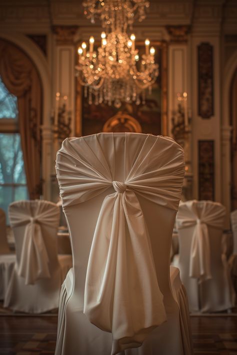 Transform your reception space into a vision of elegance with our stunning chair covers & sashes. 🌟✨ Perfectly paired with a grand ballroom’s chandelier lighting, these decor essentials promise an unforgettable night of sophistication. #WeddingInspiration #WeddingDecor #ElegantWedding #LuxuryEvent #ChairCovers #WeddingDetails #ChicWedding #EventStyling Wedding Chair Cover Ideas, Luxurious Reception, Wedding Chair Decor, Cream Chair, Chair Bows, Wedding Chair Decorations, Grand Ballroom, Chair Decor, Chair Covers Wedding