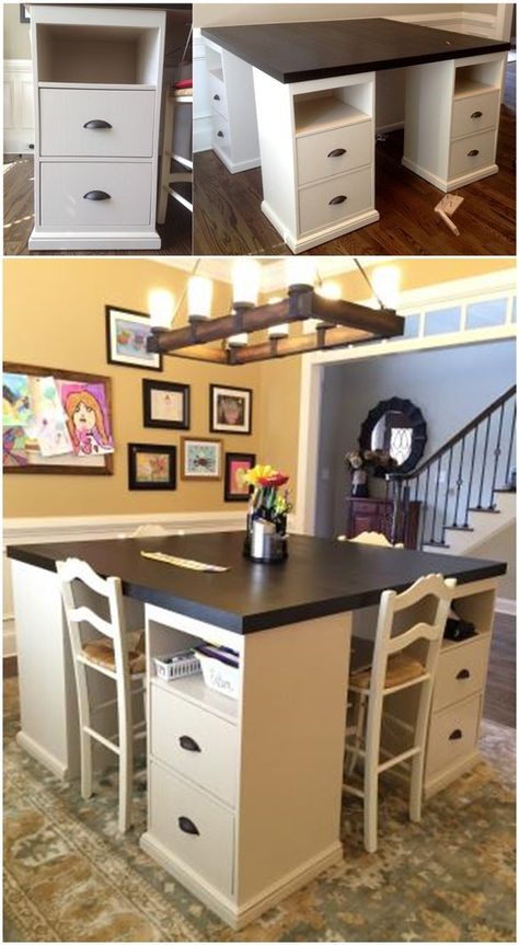 Diy Desk Organization, Craft Room Tables, Craft Table Diy, Desk Diy, Bedroom Organization, Decor Ikea, Diy Ikea Hacks, Diy Ikea, Craft Desk