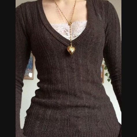 true y2k pinterest famous American Eagle chocolate... - Depop Marla Singer, Brown Knit Sweater, Downtown Outfits, Cable Pattern, Mode Inspo, Knitting Women Sweater, Dream Clothes, Grunge Outfits, Look Cool