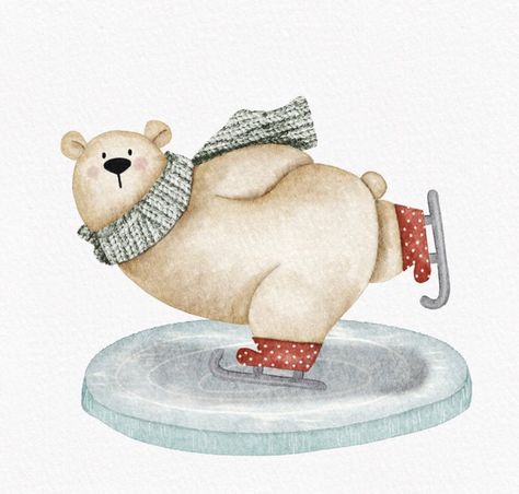 Christmas Bear Painting, Christmas Polar Bear Illustration, Winter Bear Drawing, Cute Christmas Animals Drawings, Winter Drawings Christmas, December Watercolor, Christmas Animals Illustration, Cute Christmas Images, December Illustration