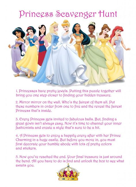 A Scavenger Hunt Fit for a Princess - Weather Anchor Mama Princess Camp Ideas, Princess Birthday Games, Princess Birthday Party Games, Princess Party Games, Princess Activities, Grandma Camp, Party Birthday Cake, Jasmine Party, Princess Academy