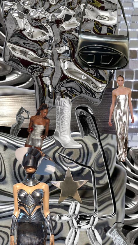 Metallic Fashion Aesthetic, Space Theme Party, Futuristic Aesthetic, Future Of Fashion, Silver Core, Digital Fashion, Fashion Themes, Fashion Journals, Space Party