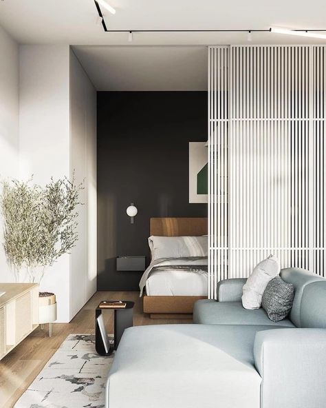 Studio Apartment Room Divider, Bedroom Divider, Studio Layout, Studio Apartment Living, Living Room Divider, Studio Apartment Divider, Studio Apartment Layout, Living Room Partition, Living Room Partition Design