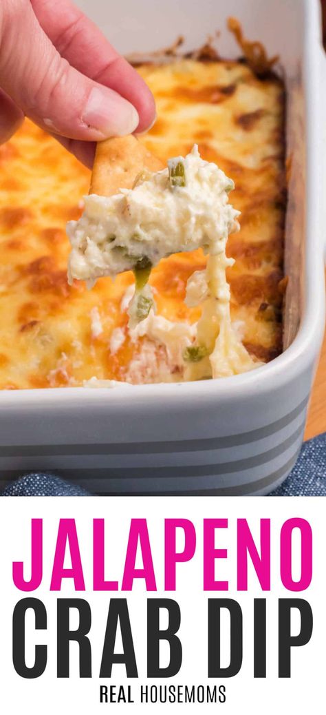 Jalapeno Crab Dip is a delectable bite of cheesy, spicy deliciousness. This savory dip will disappear right before your eyes! #Realhousemoms #jalapeno #crab #dip #spicy #appetizer #football #superbowl #gameday Jalapeno Crab Dip, Keto Tapas, Crab Dips, Cheesy Crab Dip, Spicy Dips, Spicy Crab Dip, Baked Crab Dip, Hot Crab Dip Recipe, Baked Crab