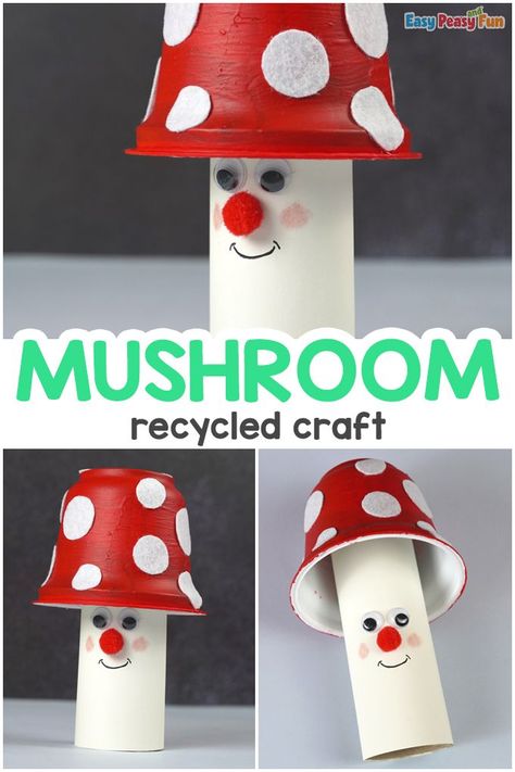 Mushroom Recycled Craft Mushroom Crafts For Kids, Mushroom Diy, Easy Recycled Crafts, Nursery Crafts, Mushroom Crafts, Fun Fall Crafts, Fall Arts And Crafts, Daycare Crafts, Kindergarten Crafts