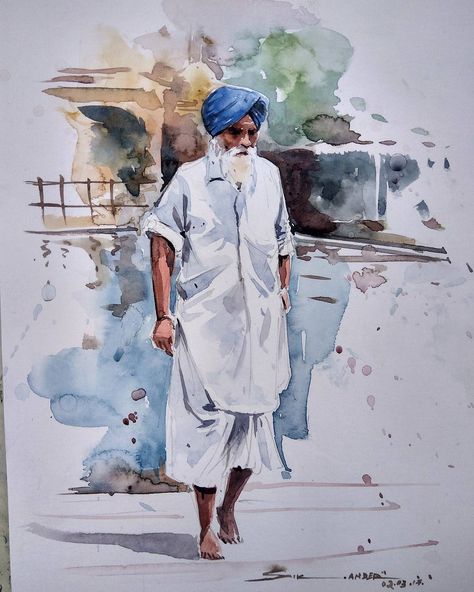 #figure #drawing #watercolorpainting #watercolor #watercolour #painting #chandigarh #india #punjab #sikh Landscape Watercolor Paintings, Oil Color Painting, Memory Drawing, India Punjab, Composition Painting, Human Figure Sketches, Human Figures, Landscape Watercolor, Oil Color