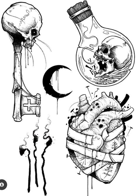 Blitz Tattoo, Gotik Tattoo, Art Flash, Skull Art Drawing, Flash Tattoo Designs, Creepy Tattoos, Spooky Tattoos, Gothic Tattoo, Tattoo Stencil Outline