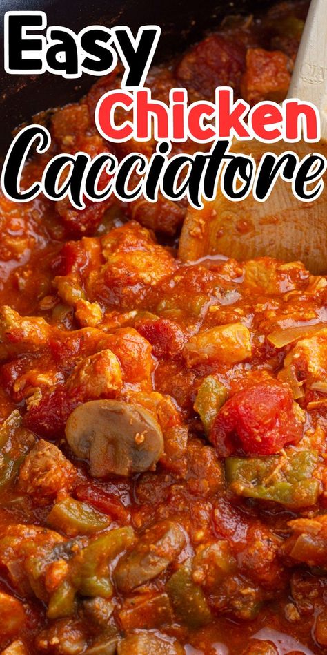 Ready for a family favorite recipe? This Slow Cooker Chicken Cacciatore is all you need. Pop everything in your crock pot now, and come home to a rich, Italian comfort food. Simple, homemade, and absolutely delicious, you'll love this easy recipe! Chicken Catachorie, Chicken Cacciatore Recipe Easy, Chicken Cacciatore Recipe Crockpot, Chicken Cacciatore Crock Pot, Crock Pot Italian Chicken, Chicken Cattitore Recipes Crockpot, Sausage Cacciatore Recipe, Chicken Catchatori Recipe, Crock Pot Chicken Cacciatore