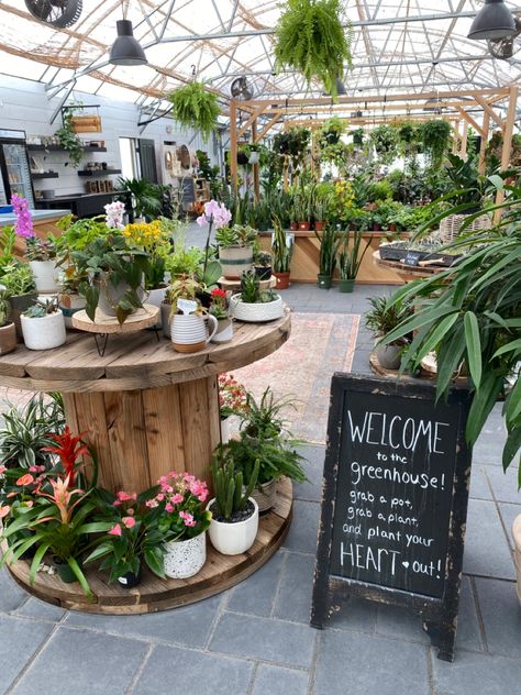 Nursery Plants Greenhouses, Plant Store Aesthetic, Plant Shop Ideas, Green House Aesthetic, Flower Shop Display, Indoor Plant Display, Interior Design Plants, Garden Center Displays, Greenhouse Plants